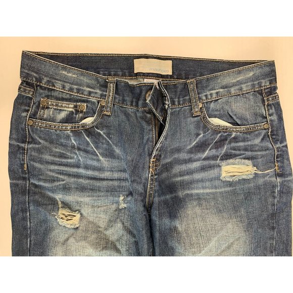 Maurices Juniors Size 11 12 Jeans Capri Cropped Cuffed Hem Denim Distressed - Picture 3 of 4